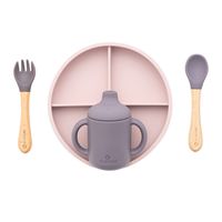 OLMITOS Zestaw obiadowy talerz z przyssawką + sztućce + kubek RÓŻOWY