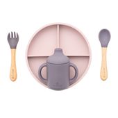 OLMITOS Zestaw obiadowy talerz z przyssawką + sztućce + kubek RÓŻOWY