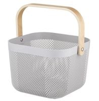 KOSZYK KOSZ NA OWOCE WARZYWA PIKNIK ZAKUPY DREWNIANY UCHWYT SZARY