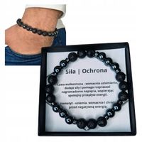 Bransoletka męska ochrona siła hematyt lawa 8mm talizman amulet prezent