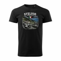 Koszulka z motocyklem przełęcz Stelvio Passo dello Stelvio na trip motocyklowy męska czarna M