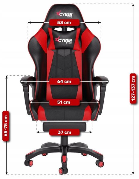 FOTEL GAMINGOWY CYBER CHAIRS X-POWER RED - BIUROWY zdjęcie 11