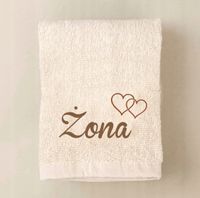 RĘCZNIK Z HAFTEM ecru kremowy beż PREZENT DLA ŻONY 140x70 cm walentynki