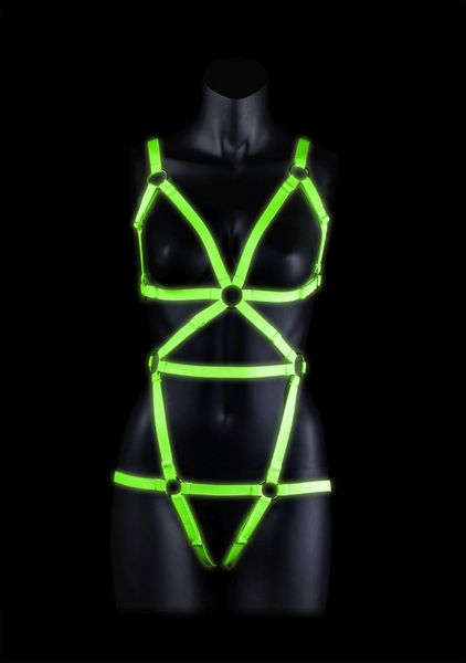 Full Body Harness - Gitd - Neon Green/Black - S/M zdjęcie 2