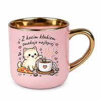 Z kocim kłakiem smakuje najlepiej - elegancki kubek na prezent Różowy