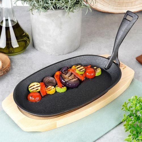 Patelnia Żeliwna na Desce Serwowania Potraw Gorący Półmisek Talerz Sizzler na Arena.pl