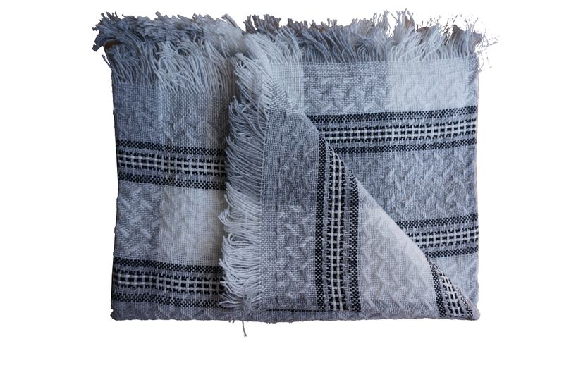 Narzuta dekoracyjna tkana 170x205 szara krata zdjęcie 1