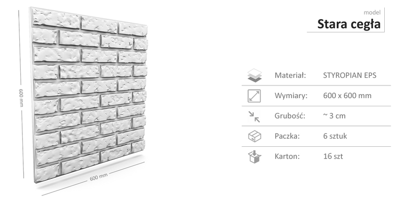 Styropianowe Dekoracyjne Panele Ścienne 60x60 - CEGŁA zdjęcie 2