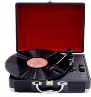 ODTWARZACZ PŁYT WINYLOWYCH VINTAGE RETRO STYLOWY GRAMOFON W WALIZCE CZARNA