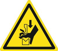 Znak Ostrzeżenie przed zgnieceniem dłoni między prasą grawerowana 10x10cm