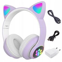 BEZPRZEWODOWE SŁUCHAWKI USZY KOTA KOCIE LED RGB