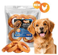 Przysmaki dla psa pierścienie ze skóry wołowej owinięte kurczakiem 500g