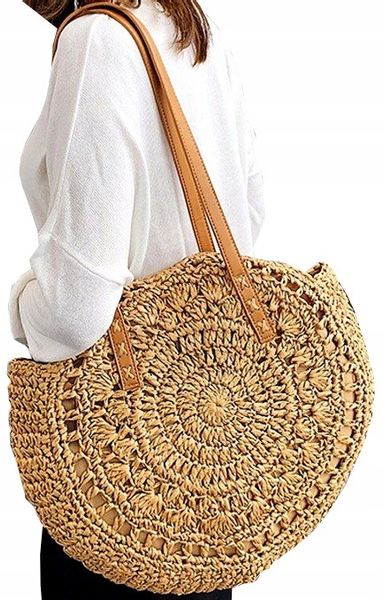 Klasyczna Torebka Torba Okrągła Słomiana Na Zakupy zdjęcie 4