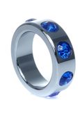 Pierścień-Metal Cock Ring With Dark Blue Diamonds Small