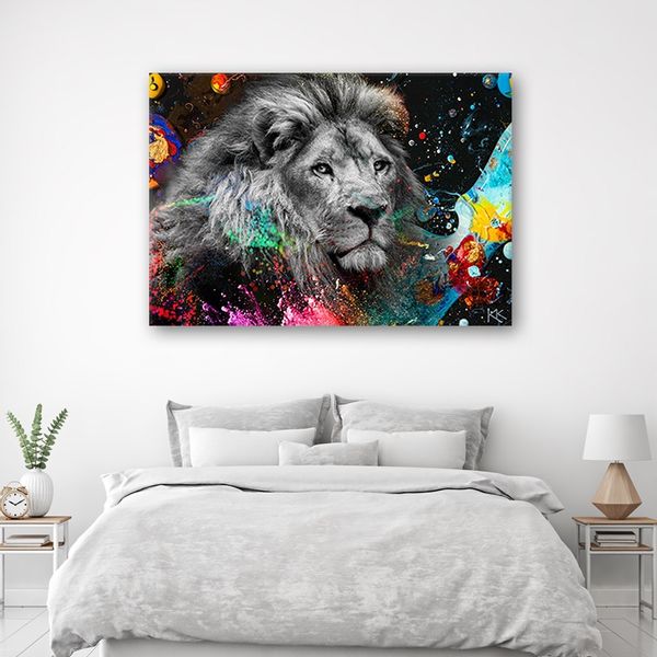 Emaga Obraz na płótnie, Lew na kolorowym tle - 60x40 zdjęcie 2