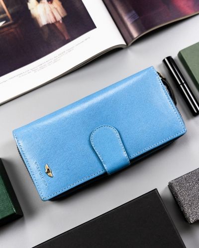 duży, skórzany portfel damski na zamek i zatrzask - peterson na Arena.pl