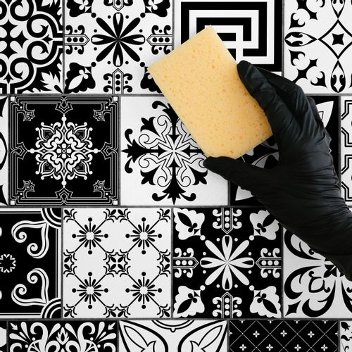 Naklejki Na Kafelki Czarno-biała MAROKAŃSKA Mozaika Zestaw 24 szt. 20x20 na Arena.pl