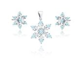 RODOWANY SREBRNY KOMPLET PŁATEK ŚNIEGU ŚNIEŻYNKA BŁĘKITNE CYRKONIE