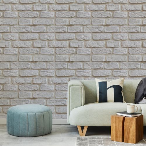 Tapeta W Rolce Białe Postarzane CEGŁY Mur Wzór 3D na Arena.pl