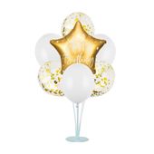Zestaw balonów na stojaku - gwiazda Happy Birthday złota