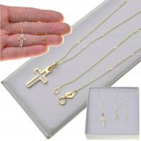 Złoty Łańcuszek z Krzyżykiem dla Chłopca 585 Na Komunię Chrzest + opakowan