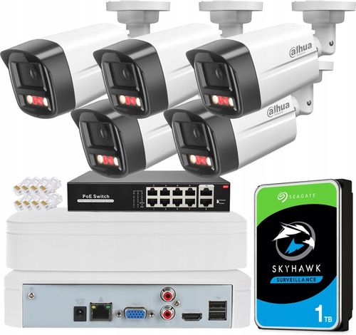 Zestaw Monitoringu Dahua 5 Kamer 4MPX Bez Kabla Rejestrator 8CH Dysk 1TB na Arena.pl
