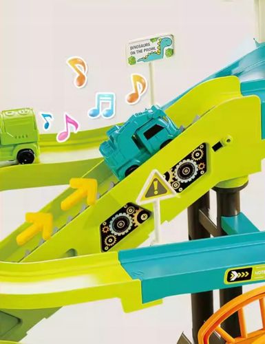 MEGA TOR SAMOCHODOWY PARKING POCIĄG DŹWIG KOLEJKA STACJA TUNEL DINOZAUR REX na Arena.pl