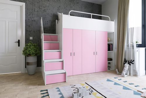 Łóżko piętrowe JSM2 90x200 + duża szafa i otwarty regał szary kolor na Arena.pl