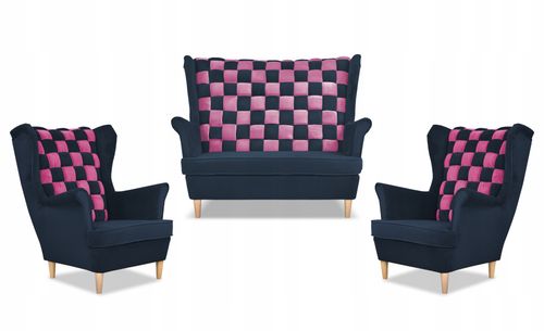 Zestaw uszak CAROL DUO sofa fotele Family Meble granatowo - różowy na Arena.pl