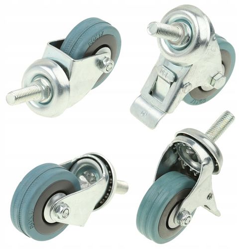 Zestaw kółek 50 mm kółka gumowe nie rysujące 100kg 4szt hamulce gwint na Arena.pl