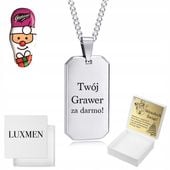 NIEŚMIERTELNIK MĘSKI Z GRAWEREM SREBRNY ŁAŃCUSZEK PANCERKA STAL NA