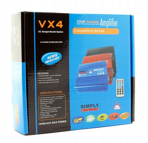 Simply Audio VX4 wzmacniacz samochodowy 4 kanały USB SD Bluetooth + Pilot na Arena.pl
