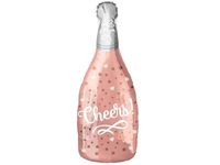 Balon foliowy "Szampan Cheers", jasno różowy, 98 cm x 49 cm [balon z helem]