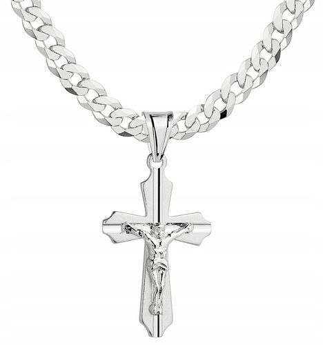 Łańcuszek Srebrny Męski Pancerka Pełny z Krzyżykiem na Komunię Chrzest na Arena.pl