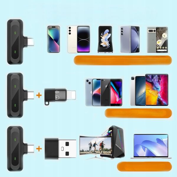 2X Mikrofon Bezprzewodowy Krawatowy Do Iphone Ios Android Telefonu Komputer zdjęcie 6
