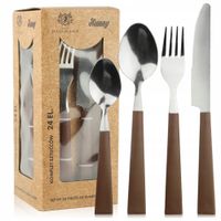 ZESTAW SZTUĆCÓW NA 6 OSÓB SZTUĆCE NOWOCZESNE POŁYSK 24 EL BRĄZOWE RĄCZKI