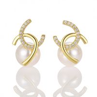 kolczyki ze stali szlachetnej pozłacane 14k złotem, cyrkonie, perły kst3515