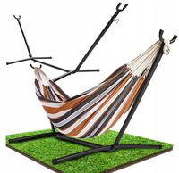 DUŻY HAMAK ZE STELAŻEM STALOWYM OGRODOWY MOCNY XXL 275x150 POKROWIEC 200KG