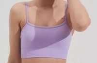 Damski sportowy top prążkowany bezszwowy, XS wrzosowy