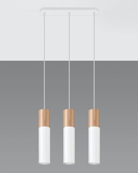 Skandynawska LAMPA wisząca SL.0630 metalowa OPRAWA hygge ZWIS tuby drewniane białe zdjęcie 3