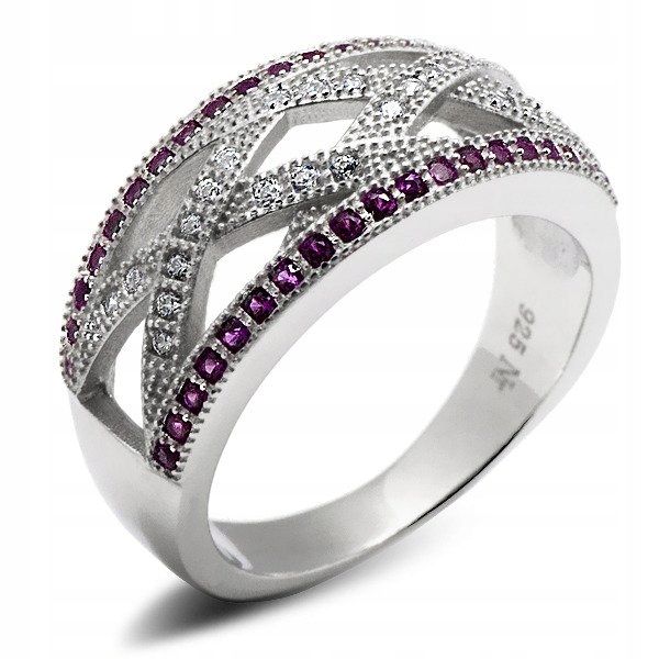 Srebrny Pierścionek z Rubinowymi Cyrkoniami zdjęcie 2