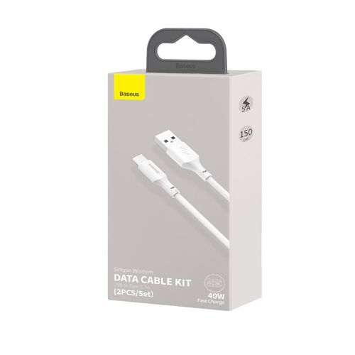 kabel usb do usb-c baseus simple wisdom, 40w, 5a, 1.5m (biały) 2szt. na Arena.pl