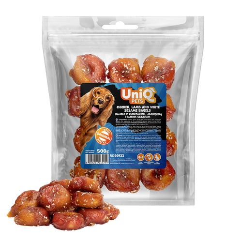 Przysmaki dla psa bajgle z kurczakiem, jagnięciną i białym sezamem 500g na Arena.pl