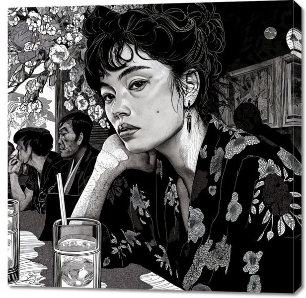 Obraz 100x100cm Czarne Kimono zdjęcie 1