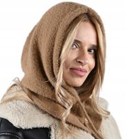 CZAPKA Kominiarka KAPTUR komin Balaclava damska ciepła miekka zimowa Karmel