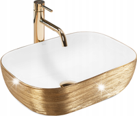 Umywalka Nablatowa BELINDA WHITE GOLD BRUSH BIAŁA ZŁOTA SZCZOTKOWANA 46cm