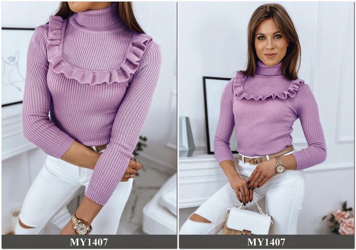 PRĄŻKOWANY SWETER DAMSKI GOLF KOLORY ox128 UNI zdjęcie 6