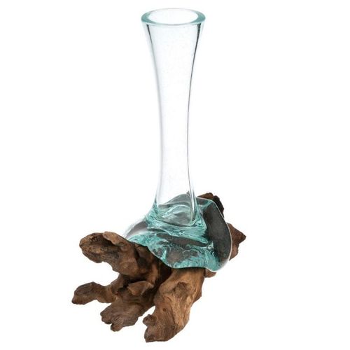 Wazon ze szkła dmuchanego na drewnie tekowym, 25 cm na Arena.pl