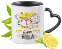 Kubek Czarny Z Uszkiem W Kształcie Serca Dla Neli Idealny Na Prezent