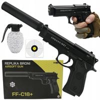 METALOWY PISTOLET BERETTA Z TŁUMIKIEM NA KULKI REPLIKA TŁUMIK GRATIS KULKI